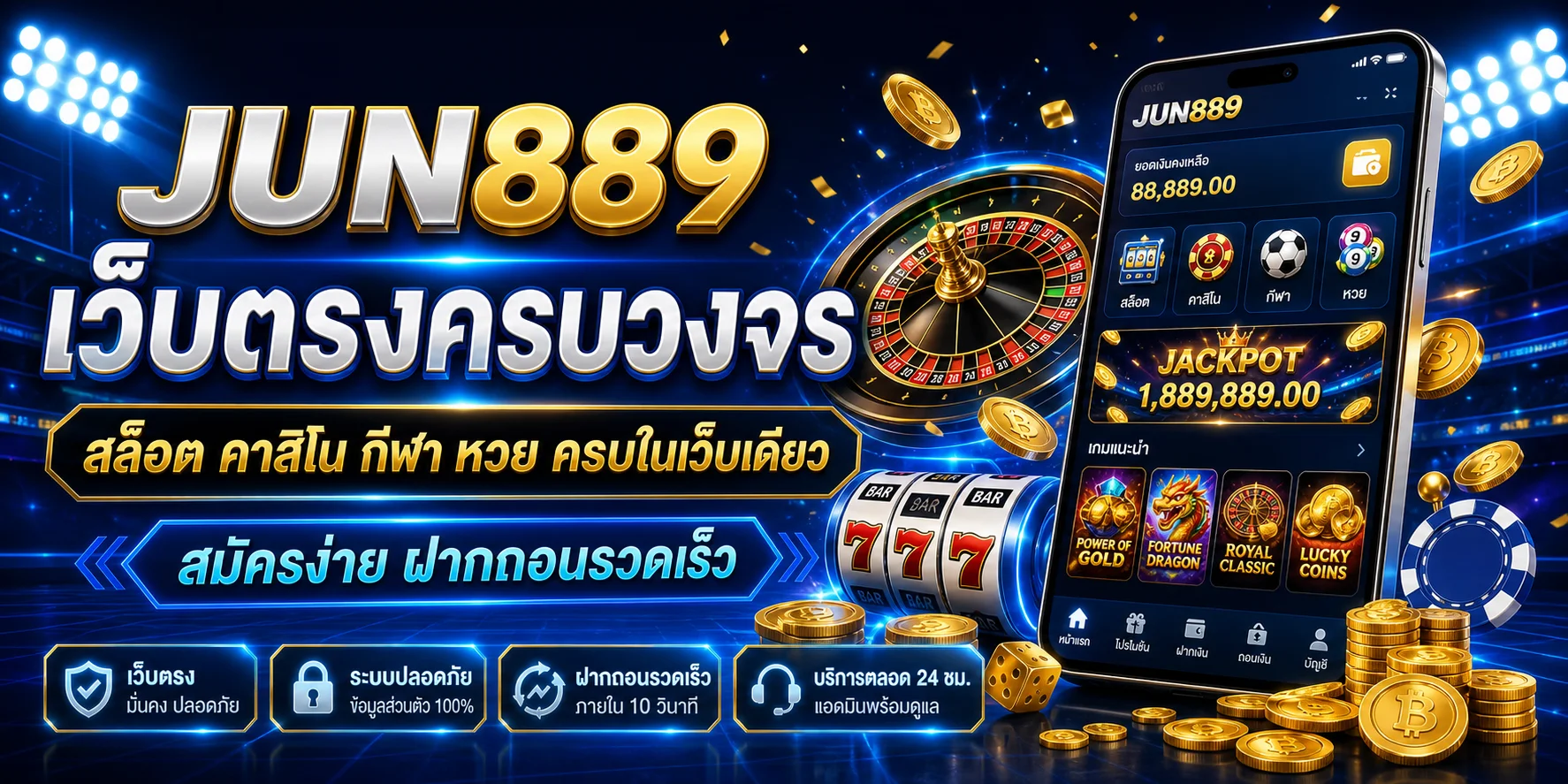 JUN889 เว็บตรงครบวงจร สล็อต คาสิโน กีฬา หวย